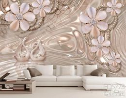 Pearl diamond inlaid flower butterfly love Photo Wallpapers For Wall 3 d Living Room Bedroom Shop Bar Cafe Walls Murals Roll Papel De Parede