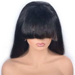 Remy Malaysian Hair Lace Front Wig for Women 130% Density Straight Bob Wig with Bangs