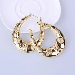 Wholesale- Gold Large Big Metal Circle Bamboo Hoop Earrings for Women Jewellery Fashion Hip Hop Exaggerate