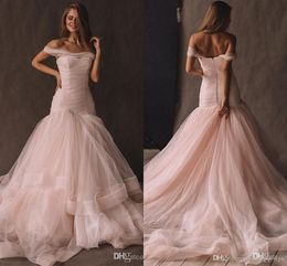 Elegant Blush Pink Off Shoulder Mermaid Wedding Dresses Tiered Vestidos De Formal Plus Size Wedding Dress Bridal Gowns vestidos de novia