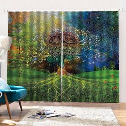 Curtain For Living Room Colorful and Exquisite Trees Painting Plants Landscape 3d Digital Printing HD Practical Beautiful Curtains