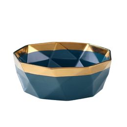 Vintage Green Ceramic Origami Bowl with Gold Rim 7 inch Handmade Geometric Triangle Dinnerware Minimalist Paper Folding Design Tableware