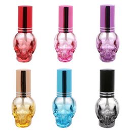 8ml Refillable Mini Perfume Spray Bottle Skull Shape Glass Spray Atomizer Portable Travel Cosmetic Container Perfume Bottle 7 Colors