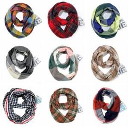 Grid Wraps Plaid Infinity Loop Scarves Travel Pocket Snood Neckerchief Girls Check Shawl Collar Lattice Neck Scarf Winter Pashmina A6091