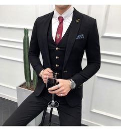 2019 3PC Suit Men black Brand New Slim Fit Business Formal Wear Tuxedo High Quality Wedding Dress Mens Suits Casual Costume Homme