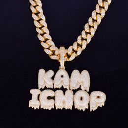 With 20MM 16inch Cuban Chain Men's Custom Name Drip Bubble Letters Chain Pendants Necklaces Ice Out Cubic Zircon Hip Hop Jewelry For Gift