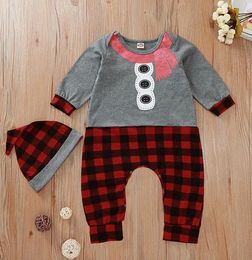 Autumn Style Baby Boy Girl Rompers Long Sleeve Christmas Scarf Plaid Infant Jumpsuit+Hat 2Pcs Casual Outfit Kids Newborn Baby Clothes