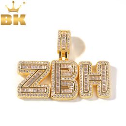 THE BLING KING Custom Iced Cubic Zircon Small Baguette Initial Letters Pendant Necklace Words With 4mm CZ Tennis Chain Jewellery