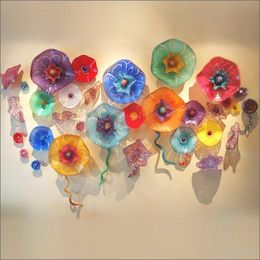 100% Handmade Blown Murano Glass Wall Lamps Decor Plates Custom Made Chihuly Style Flower Designed Plate