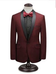 Brand New One Button Burgundy Groom Tuxedos Shawl Lapel Men Suits Wedding/Prom/Dinner Best Man Blazer (Jacket+Pants+Tie) W318