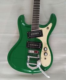 Johnny Ramone Signature Venture 1966 Danelectro JRM '64 Dark Green Electric Guitar Cream Pickgard, Black P-90 Pickups, Bigs Tremolo