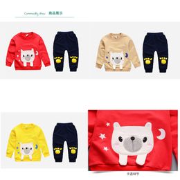 2019 America and Europe pop Spring style cotton round collar dog pattern suit with long sleeve jacket and trousers for boys and girls