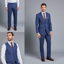 Three Pieces Blue Men Suits Best Man Groom Wedding Tuxedos Business Travel Prom Party Costume