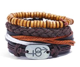 100% genuine leather bracelet alloy Retro Wood Bead simple and easy adjustable bracelet Men's Combination suit Bracelet 4style/1set