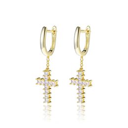 Mens Hip Hop Hoops Earrings Jewelry High Quality Fashion Gold Silver Colors Square CZ Cross Earrings For Men