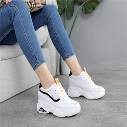 Hot Sale-New Casual High Platform Shoes Women Breathable Height Increasing Shoes 10CM Thick Sole Trainers Sneakers Woman