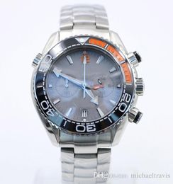 3 Styles 44MM Masculine Mens Quarz Chronograph Silver Diver Wristwatches Famous Ceramic Bezel Butterfly Buckle