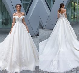 2020 Puffy Organza Embroidery Wedding Dress Bridal Gowns Princess Off Shoulder Backless Chapel Train Bridal Dress Vestido De Novia Gowns