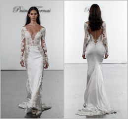 pnina tornai mermaid wedding dresses v neck lace bridal gowns plus size long sleeves wedding dress custom