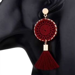 Wholesale-Tassel dangle earrings Weave fringe chandelier ear drop women girl Bohemia ear jewelry seven colors red black white orange pink