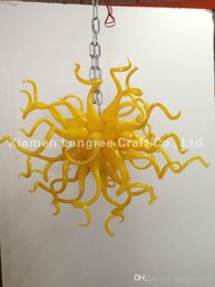 Newest Blown Glass Yellow Chandelier Light Chihuly Style DIY Glass LED Bulbs Long Chain Modern Chandelier for Bedroom Decor