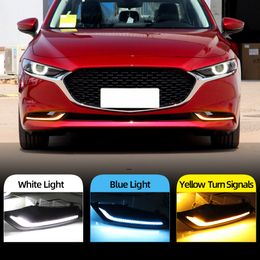 1 Pair DRL for Mazda 3 Axela 2019 2020 2021 2022 12V LED car Driving daytime running light fog lamp with flow yellow turn Signal