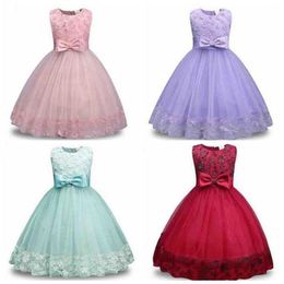 Big Kids Clothes Girls Bridesmaid Evening Gown Dress Princess Pageant Dresses Party Tulle Dress Summer Lace Dress Bowknot Costume CZYQ5275