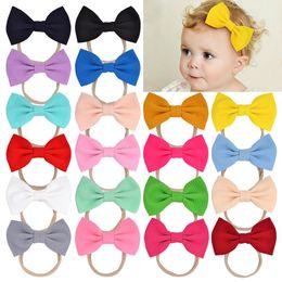 20pcs 4.5 Inches Candy Colours Nylon Headbands Big Bows Hair Band Elastics For Toddlers Infants Newborn Baby Hair Accessories