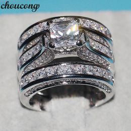 choucong Dropshipping Handmade Women Men Jewelry 3-in-1 Wedding ring 925 Silver Princess cut Diamond Cz Engagement Band Rings