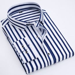 2019 Men's business casual long-sleeved classic striped men's social dress shirt red and blue large size m-4 xl