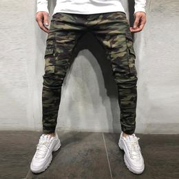 Mens Camouflage Pencil Designer Jeans Fashion Big Pockets Zipper Design Slim Jean Pants For Men