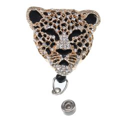 10PCS/ Custom Bling Key Rings Crystal Rhinestone Animal Tiger Shape Christmas Retractable ID Name Badge Reel Holder For Nurse Student Teacher Staff