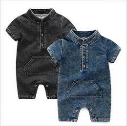 Kids Designer Clothes INS Baby Rompers Infant Denim Jumpsuits Boys Jeans Bodysuits Newborn Climbing Clothing Summer Boutique Clothes B6541