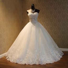 Nuova immagine reale A Line Abiti da sposa Sweetheart Lace Appliques Lace Up Beaded Princess Vintage Garden Garden Country Wedding Gowns