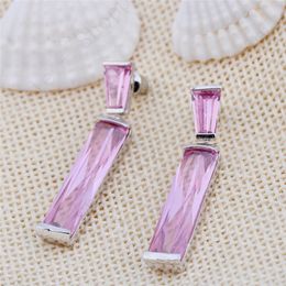Fashion-Silver Earring brinco brincos Pink Stone Dangle Earrings Women Engagement Gift 2018 New Fashion Jewellery Ear0034 S914