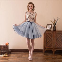 2019 New Sexy Embroidery Mini Lace Up Ball Gown Prom Dresses Plus Size Homecoming Cocktail Party Special Occasion Gown Vestido Fiesta BH26