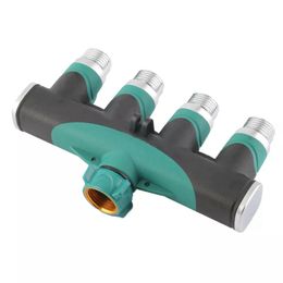 34 Inch Garden Hose 4 Way Splitter Water Pipe Faucet Shut Off Valve Connector US Standard Thread