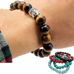 Newest Fashion 10mm Tiger Eye Beads Buddha Men Bracelets Prayer Chakra Healing Meditation Turquoise Natuarl Stone Yoga Women Jewelery