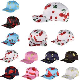 Summer Fruits Pattern Baseball Hat Cherry Printing Sun Cap Girl Fashion Hip hop Hats Mercerized cloth Cartoon Outdoor sport hat T9I00216