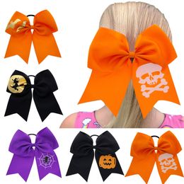 17*17CM Kids Bowknot Ties Hairbands Halloween Big Bow Hair Rope Girls Scrunchies Skull Pumpkin Bats Printed Hair Ring Hair Accessories M392