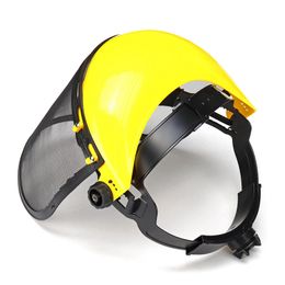 Yellow Safety Helmet Full Face Mask Chainsaw Brushcutte Mesh For Lawn Mower Trimmer Brush Cutter