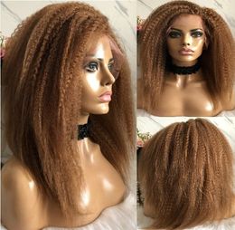 Celebrity Wig Lace Front Wig Kinky Straight Blonde Color #30 10A Grade European Virgin Remy Human Hair Full Lace Wigs for Black Women