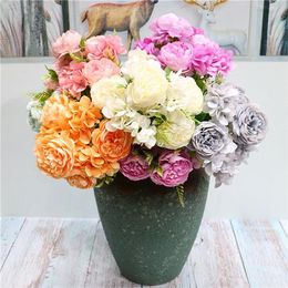 Fake Peony & Hydrangea (7 heads/bunch) 14.17" Length Simulation Core Peonia for Home Wedding Decorative Artificial Flowers