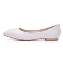 New Women Shoes Flat Leather Platform Heels Shoes White Women Pointed Toe Leather Girl Flats Shoes