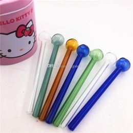 Lengthen Colourful Pyrex Glass Oil Burner Pipe Clear Blue Green yellow 5inch Glass Oil tube nail Pipe for Smoking Accessories