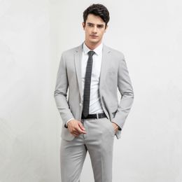 Men's suit men casual business suits 2-piece suit jacket+pants Grey custom made