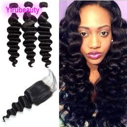 Indian Virgin Hair 3 Bundles With 4 By 4 Lace Closure 4 Pieces/lot Loose Deep Human Hair Extensions With 4X4 Lace Closure 8-28inch