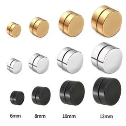 6/8/10/12mm Hot Double Side Black Silver Color Magnet Round Circle Punk Stud Earrings Stainless Steel Men's Magnetic Ear Studs