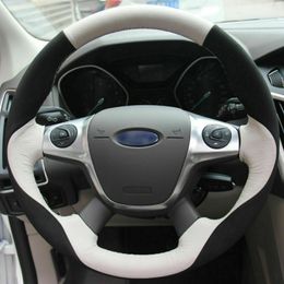 DIY Top Leather Steering Wheel Hand-stitch on Wrap Cover For Ford Focus 3 2012-2014 KUGA Escape 2013-2016