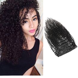 Peruvian Human Hair Clip In Hair Extensions Kinky Curly Natural Color 8pcs/lot Kinky Curly 120g Clips On Hair Extensions